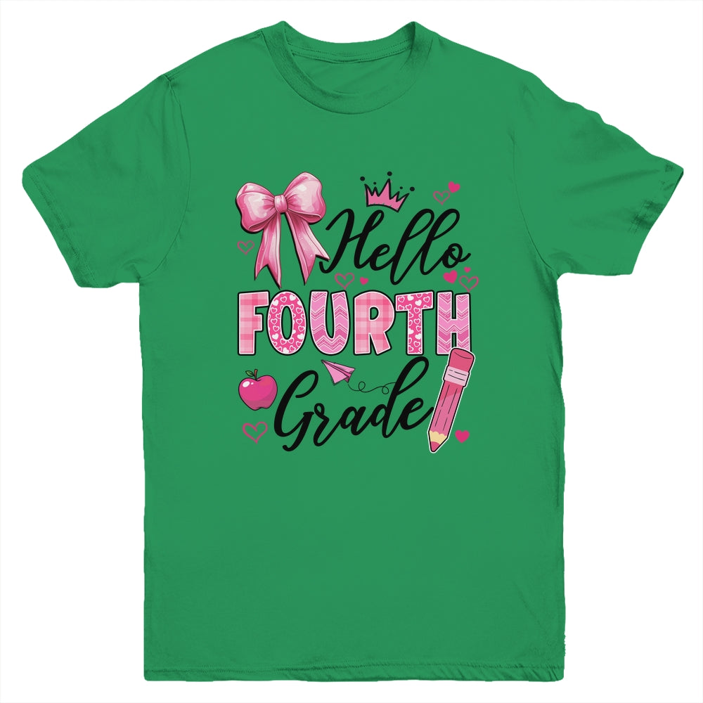 Hello Fourth Grade First Day Of School Coquette Teacher Girl Youth Shirt | siriusteestore