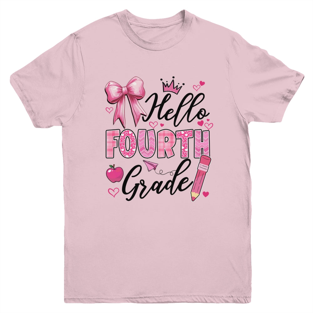 Hello Fourth Grade First Day Of School Coquette Teacher Girl Youth Shirt | siriusteestore