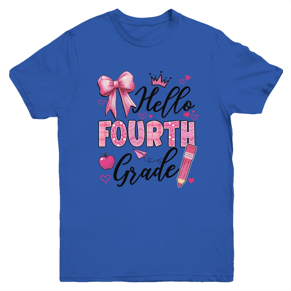 Hello Fourth Grade First Day Of School Coquette Teacher Girl Youth Shirt | siriusteestore