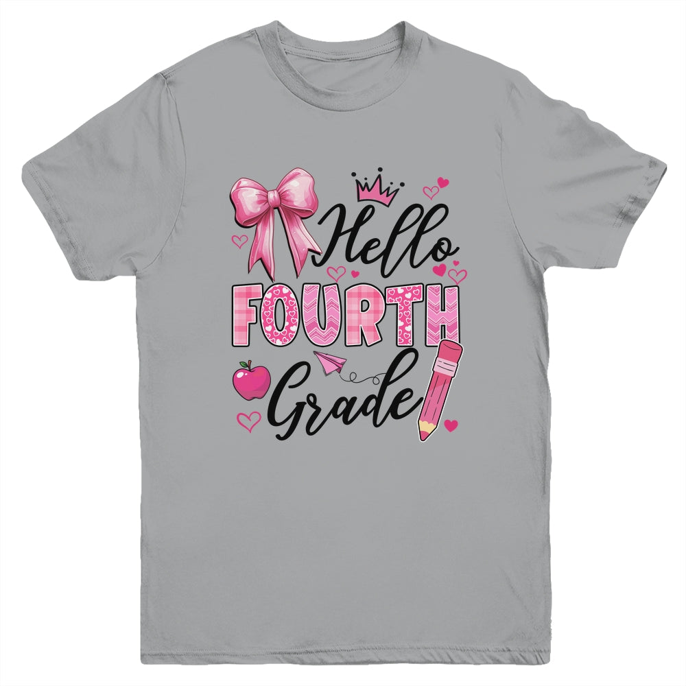 Hello Fourth Grade First Day Of School Coquette Teacher Girl Youth Shirt | siriusteestore