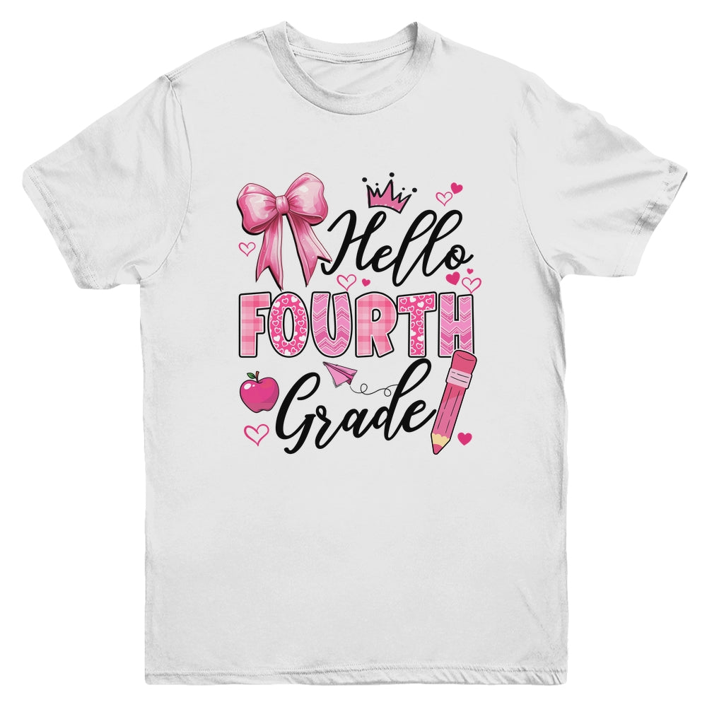Hello Fourth Grade First Day Of School Coquette Teacher Girl Youth Shirt | siriusteestore