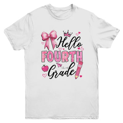 Hello Fourth Grade First Day Of School Coquette Teacher Girl Youth Shirt | siriusteestore