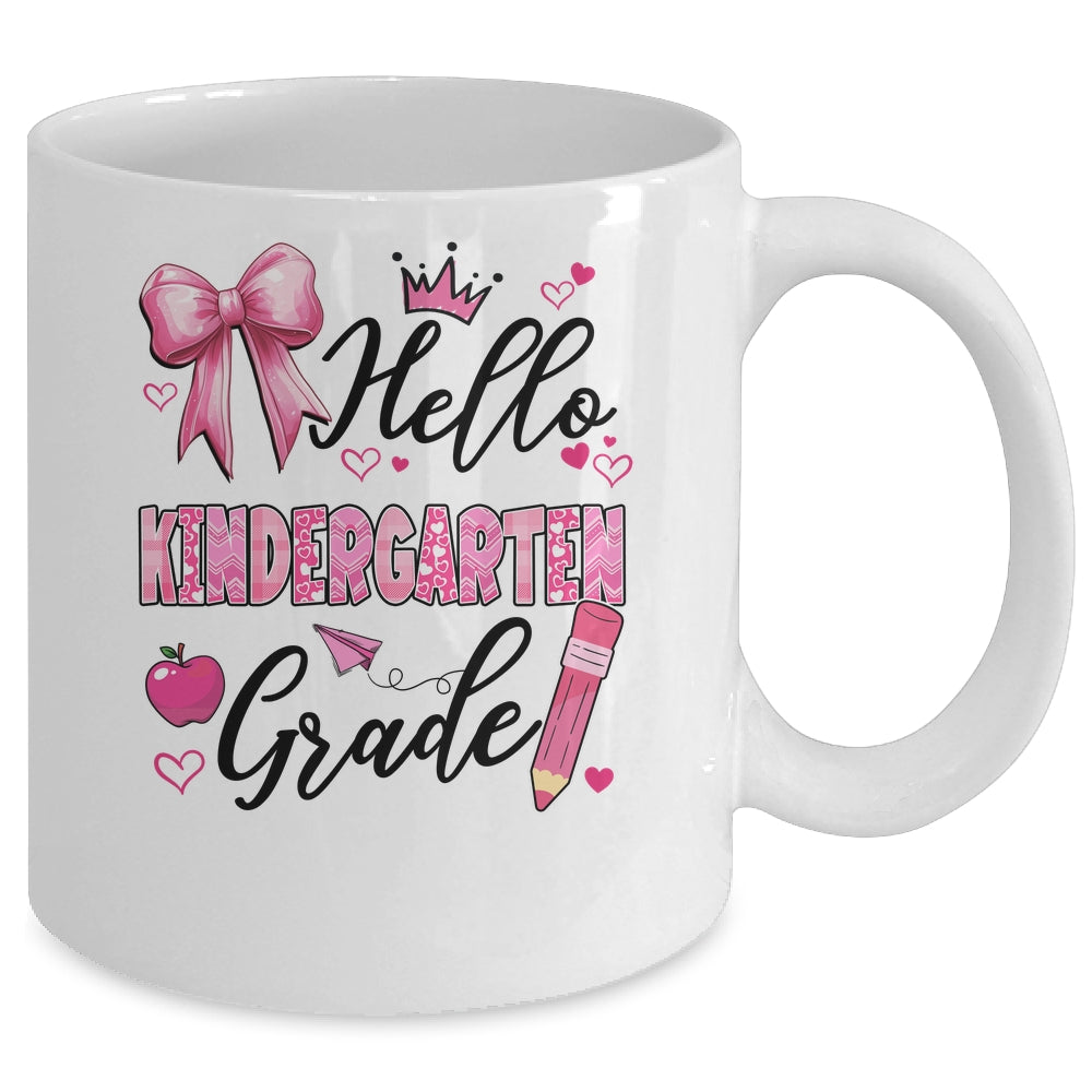 Hello Kindergarten First Day Of School Coquette Teacher Girl Mug | siriusteestore
