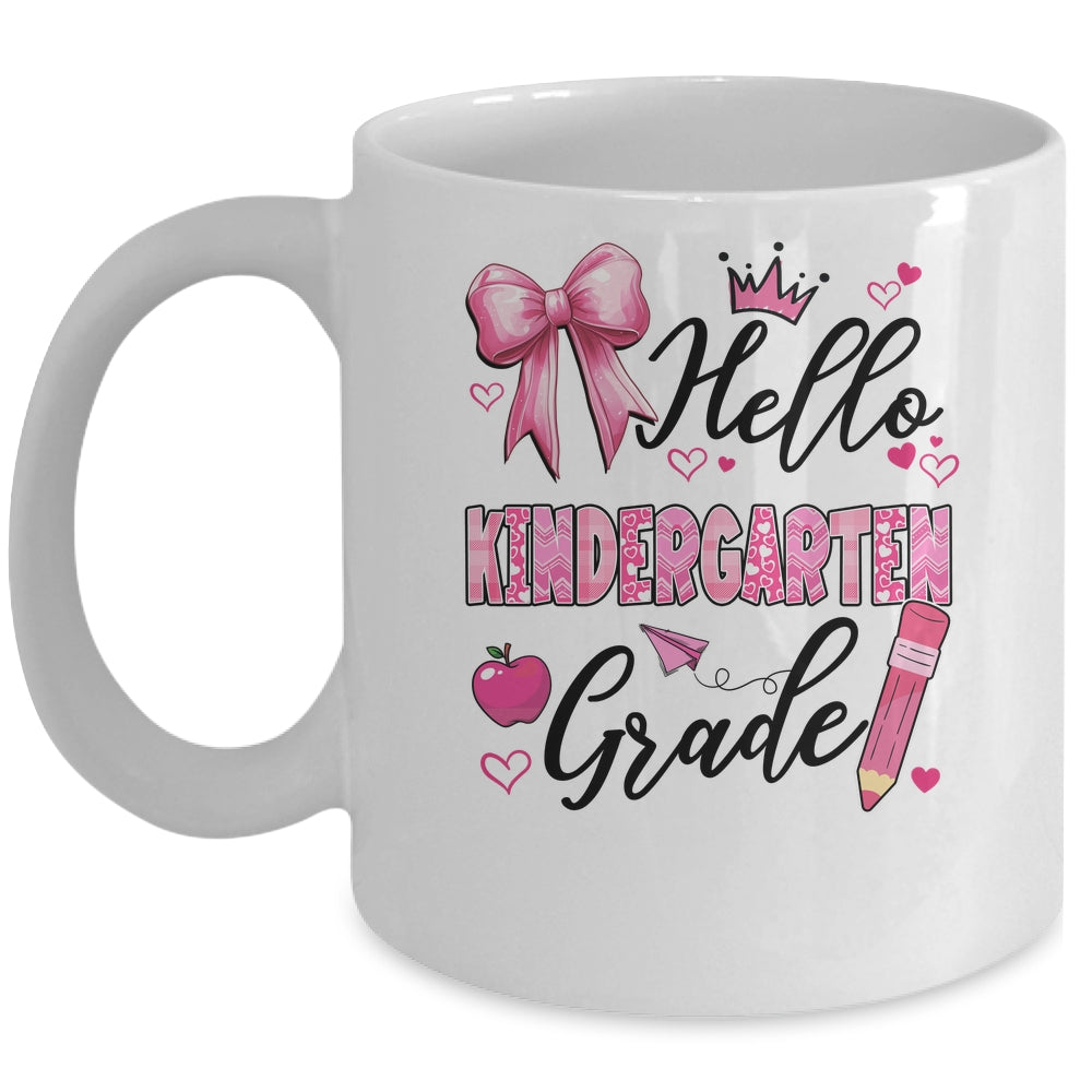 Hello Kindergarten First Day Of School Coquette Teacher Girl Mug | siriusteestore