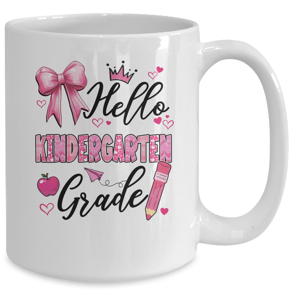 Hello Kindergarten First Day Of School Coquette Teacher Girl Mug | siriusteestore