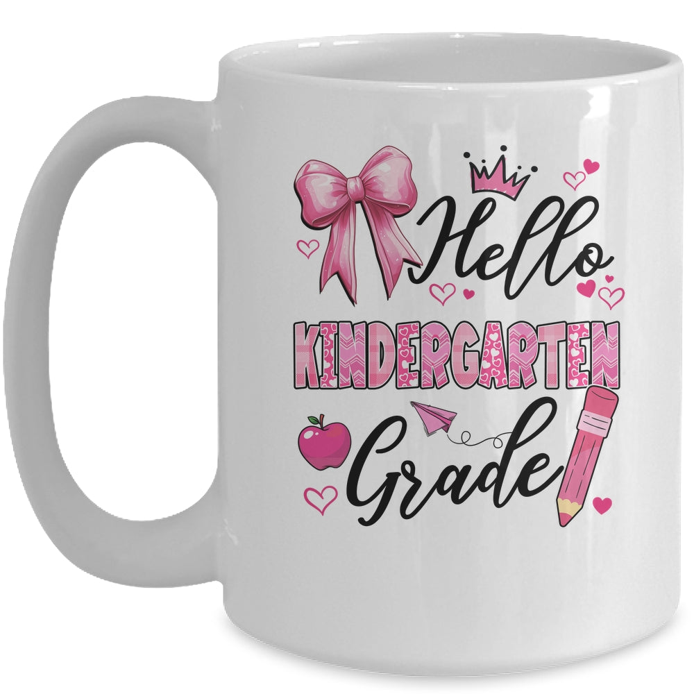 Hello Kindergarten First Day Of School Coquette Teacher Girl Mug | siriusteestore