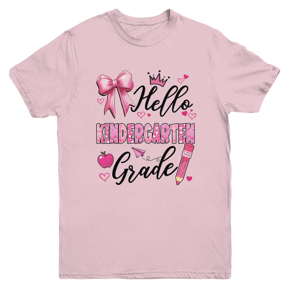 Hello Kindergarten First Day Of School Coquette Teacher Girl Youth Shirt | siriusteestore