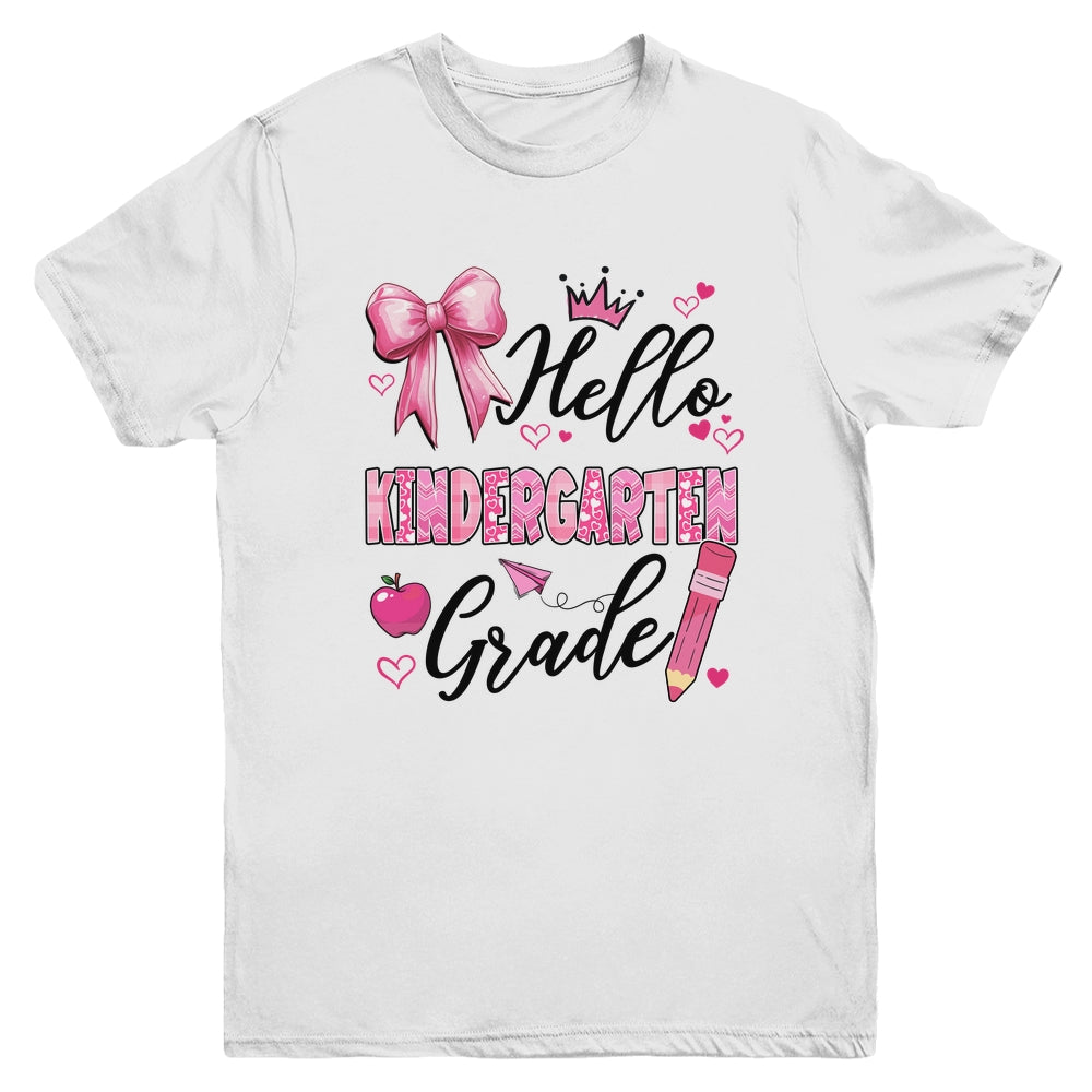 Hello Kindergarten First Day Of School Coquette Teacher Girl Youth Shirt | siriusteestore