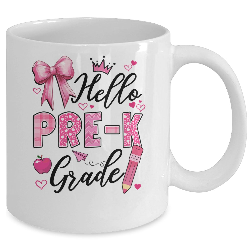 Hello Preschool First Day Of School Coquette Teacher Girl Mug | siriusteestore