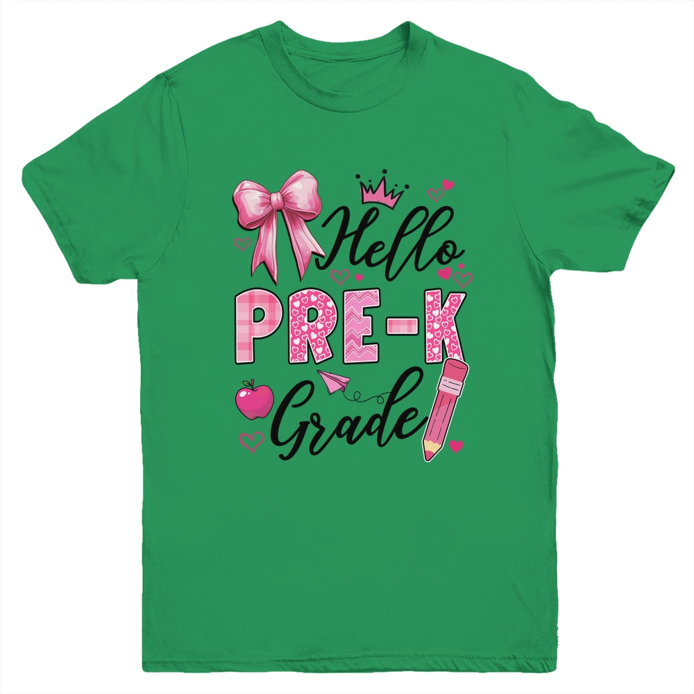 Hello Preschool First Day Of School Coquette Teacher Girl Youth Shirt | siriusteestore