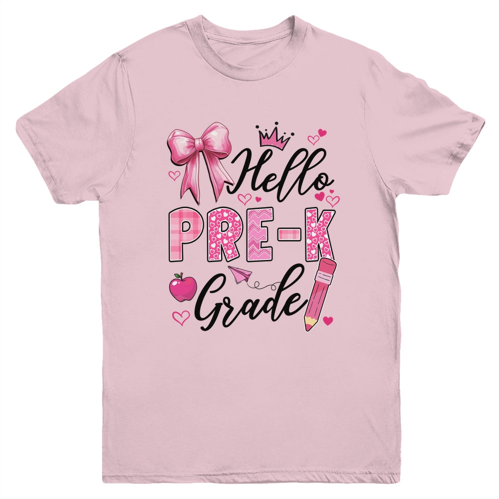 Hello Preschool First Day Of School Coquette Teacher Girl Youth Shirt | siriusteestore