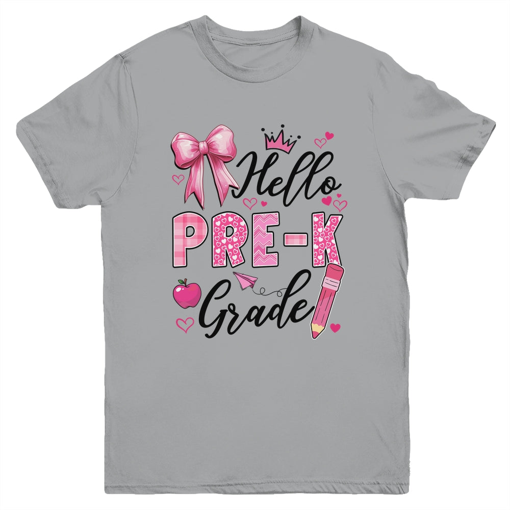 Hello Preschool First Day Of School Coquette Teacher Girl Youth Shirt | siriusteestore