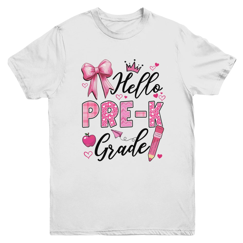 Hello Preschool First Day Of School Coquette Teacher Girl Youth Shirt | siriusteestore