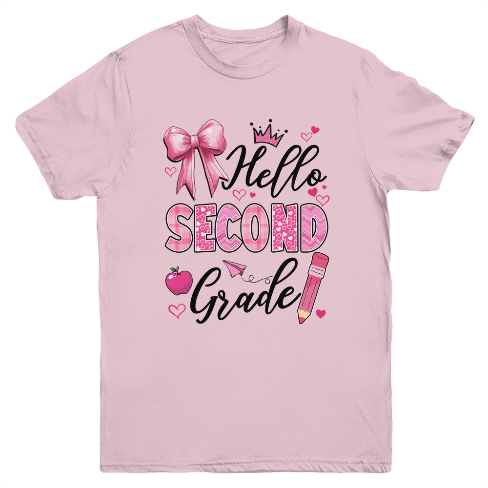 Hello Second Grade First Day Of School Coquette Teacher Girl Youth Shirt | siriusteestore