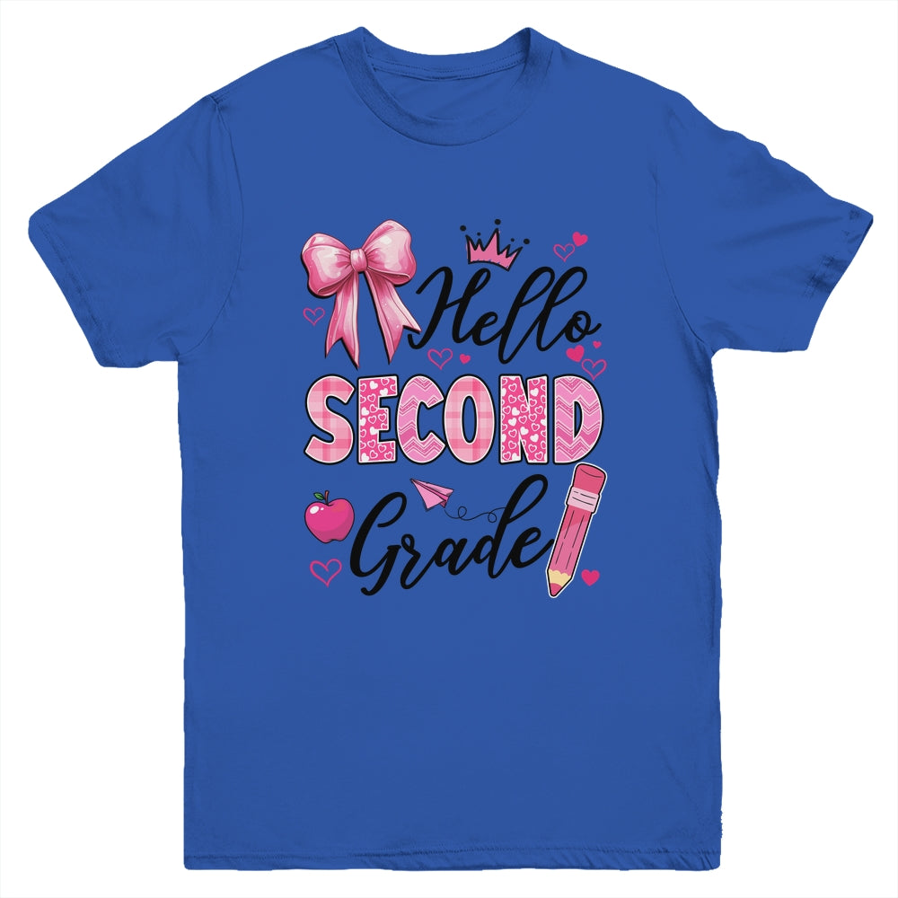 Hello Second Grade First Day Of School Coquette Teacher Girl Youth Shirt | siriusteestore