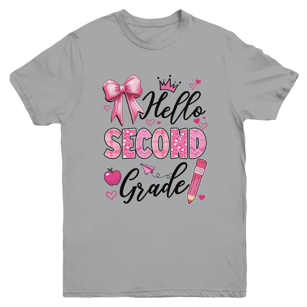 Hello Second Grade First Day Of School Coquette Teacher Girl Youth Shirt | siriusteestore
