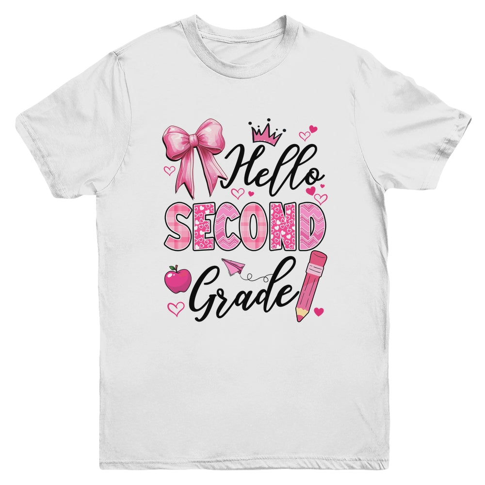 Hello Second Grade First Day Of School Coquette Teacher Girl Youth Shirt | siriusteestore
