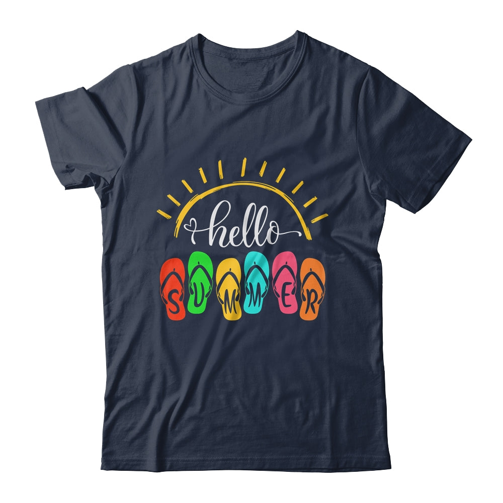 Hello Summer Vacation Flip Flops Colorful Beach Vacation Shirt & Tank Top | siriusteestore