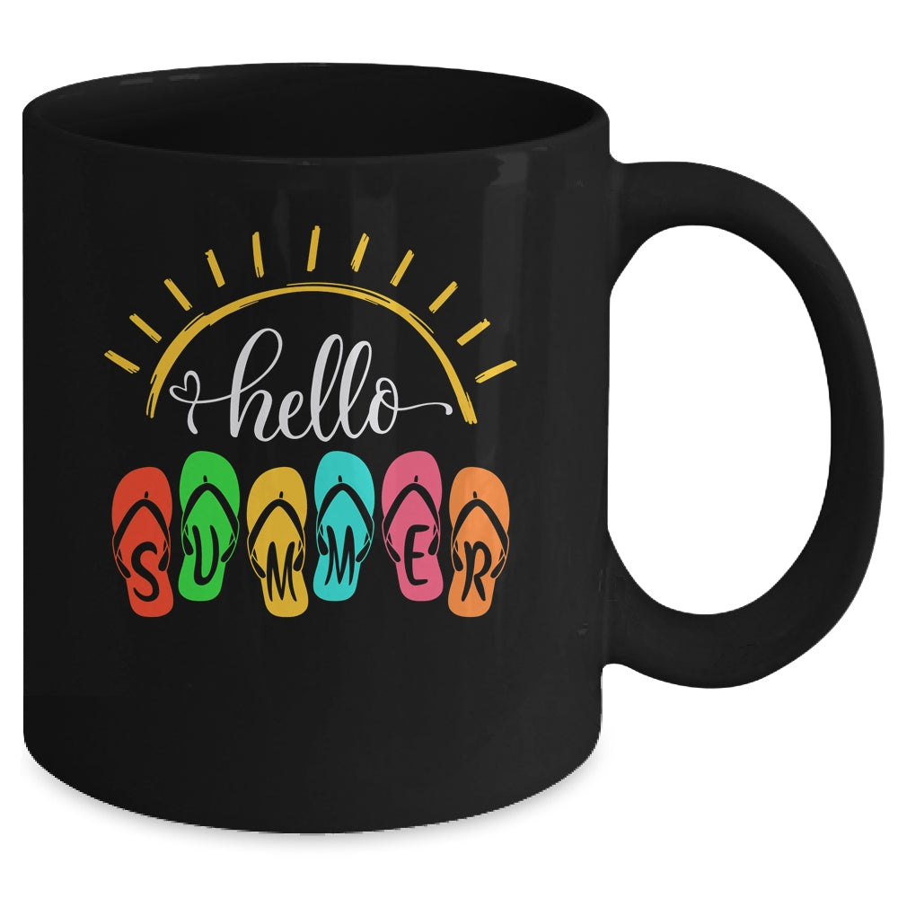 Hello Summer Vacation Flip Flops Colorful Beach Vacation Mug | siriusteestore
