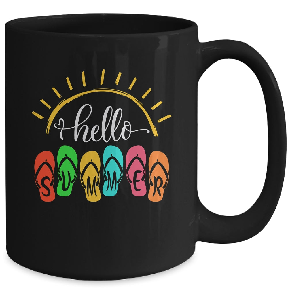Hello Summer Vacation Flip Flops Colorful Beach Vacation Mug | siriusteestore