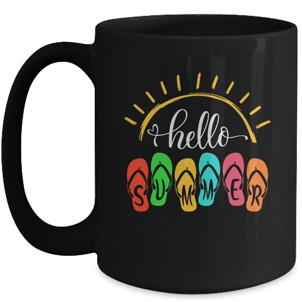 Hello Summer Vacation Flip Flops Colorful Beach Vacation Mug | siriusteestore