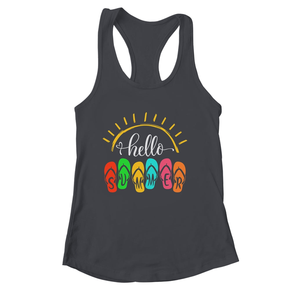 Hello Summer Vacation Flip Flops Colorful Beach Vacation Shirt & Tank Top | siriusteestore