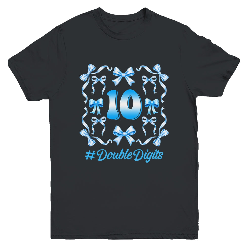 Hello Ten Double Digits Blue Coquette Bow 10th Birthday Girl Youth Shirt | siriusteestore