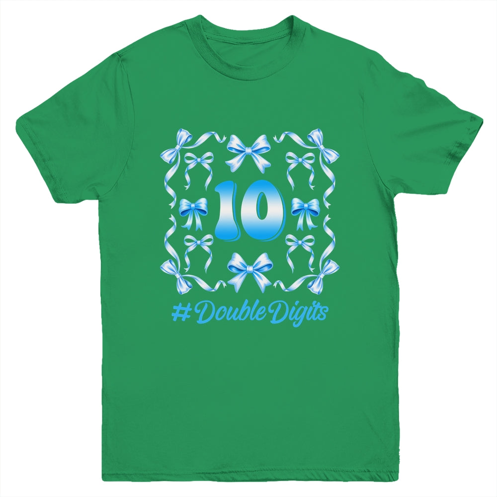 Hello Ten Double Digits Blue Coquette Bow 10th Birthday Girl Youth Shirt | siriusteestore