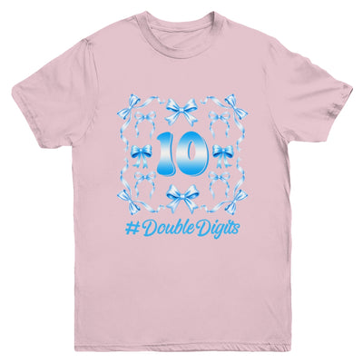 Hello Ten Double Digits Blue Coquette Bow 10th Birthday Girl Youth Shirt | siriusteestore
