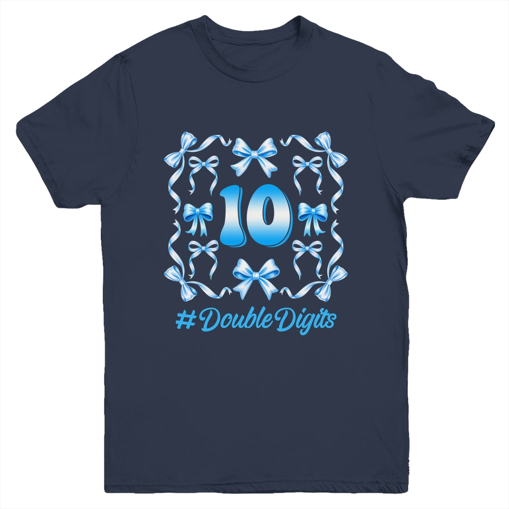 Hello Ten Double Digits Blue Coquette Bow 10th Birthday Girl Youth Shirt | siriusteestore