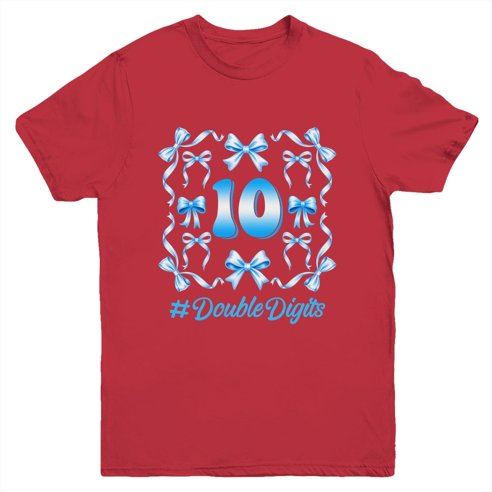 Hello Ten Double Digits Blue Coquette Bow 10th Birthday Girl Youth Shirt | siriusteestore