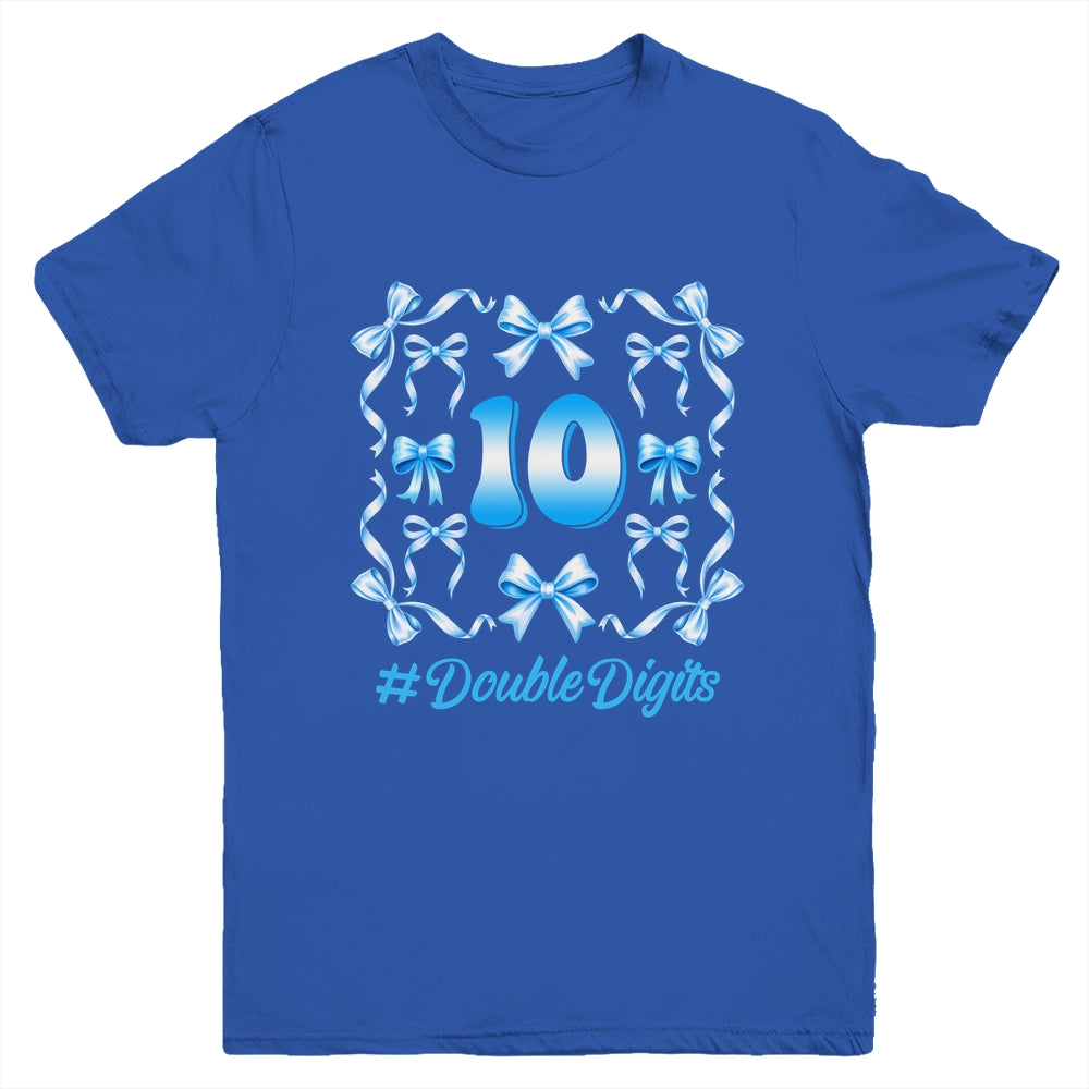Hello Ten Double Digits Blue Coquette Bow 10th Birthday Girl Youth Shirt | siriusteestore