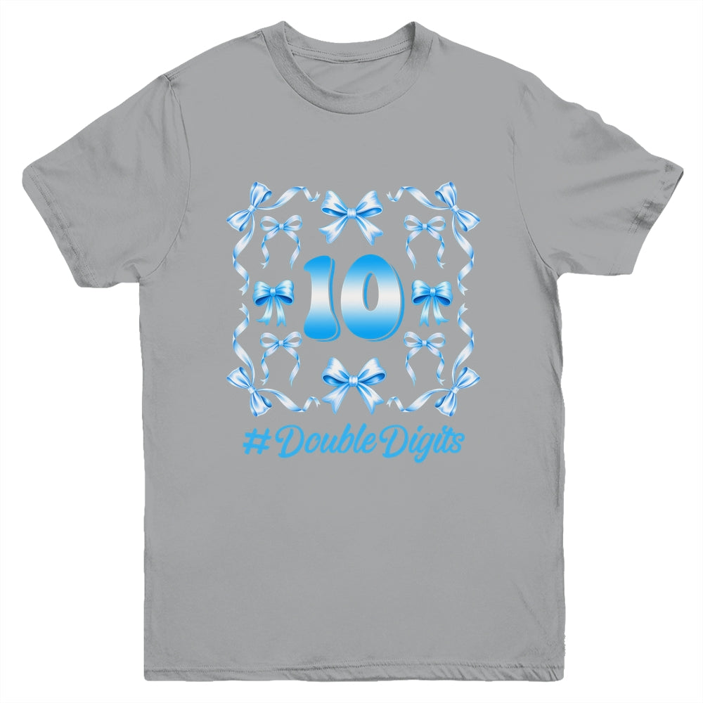 Hello Ten Double Digits Blue Coquette Bow 10th Birthday Girl Youth Shirt | siriusteestore