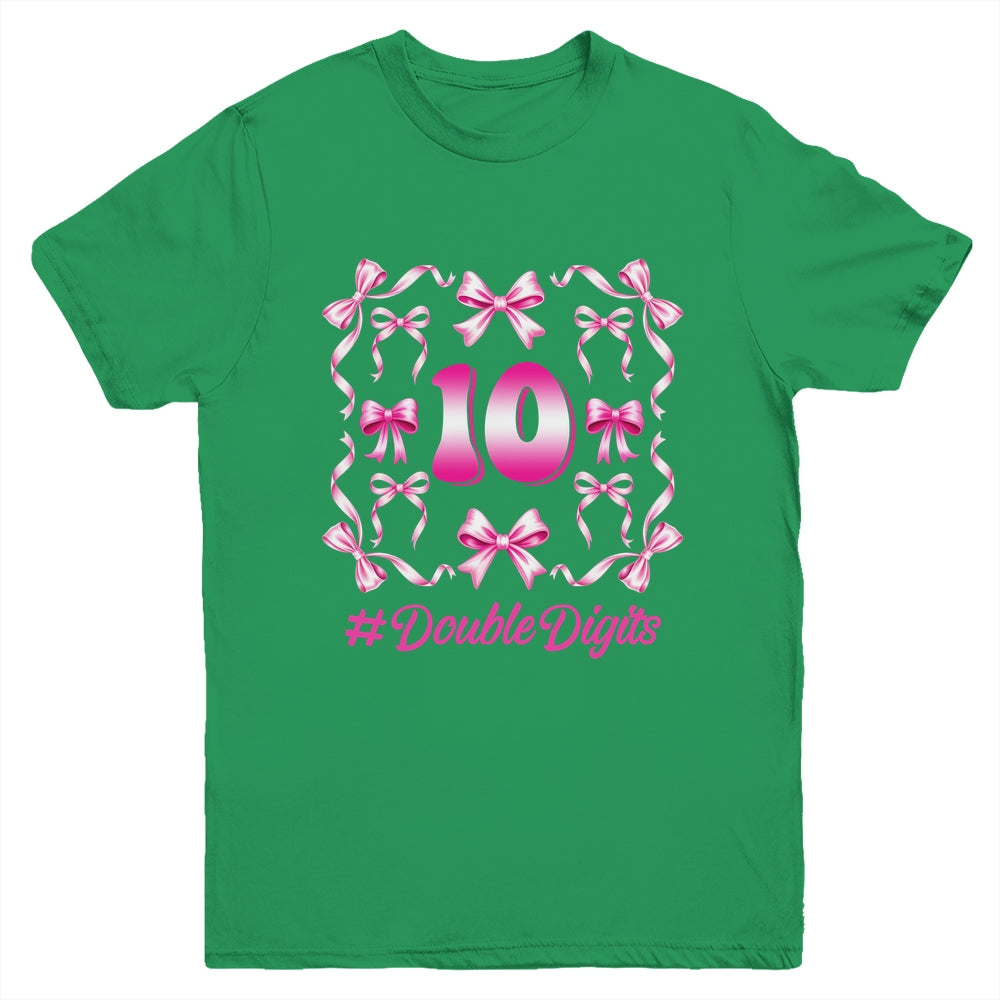 Hello Ten Double Digits Pink Coquette Bow 10th Birthday Girl Youth Shirt | siriusteestore