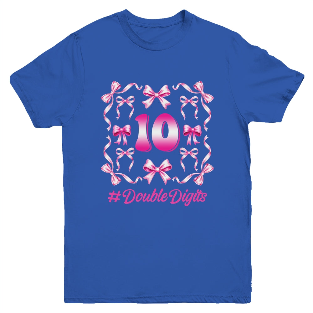 Hello Ten Double Digits Pink Coquette Bow 10th Birthday Girl Youth Shirt | siriusteestore