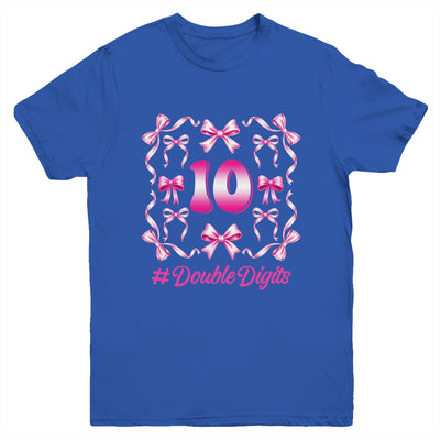 Hello Ten Double Digits Pink Coquette Bow 10th Birthday Girl Youth Shirt | siriusteestore