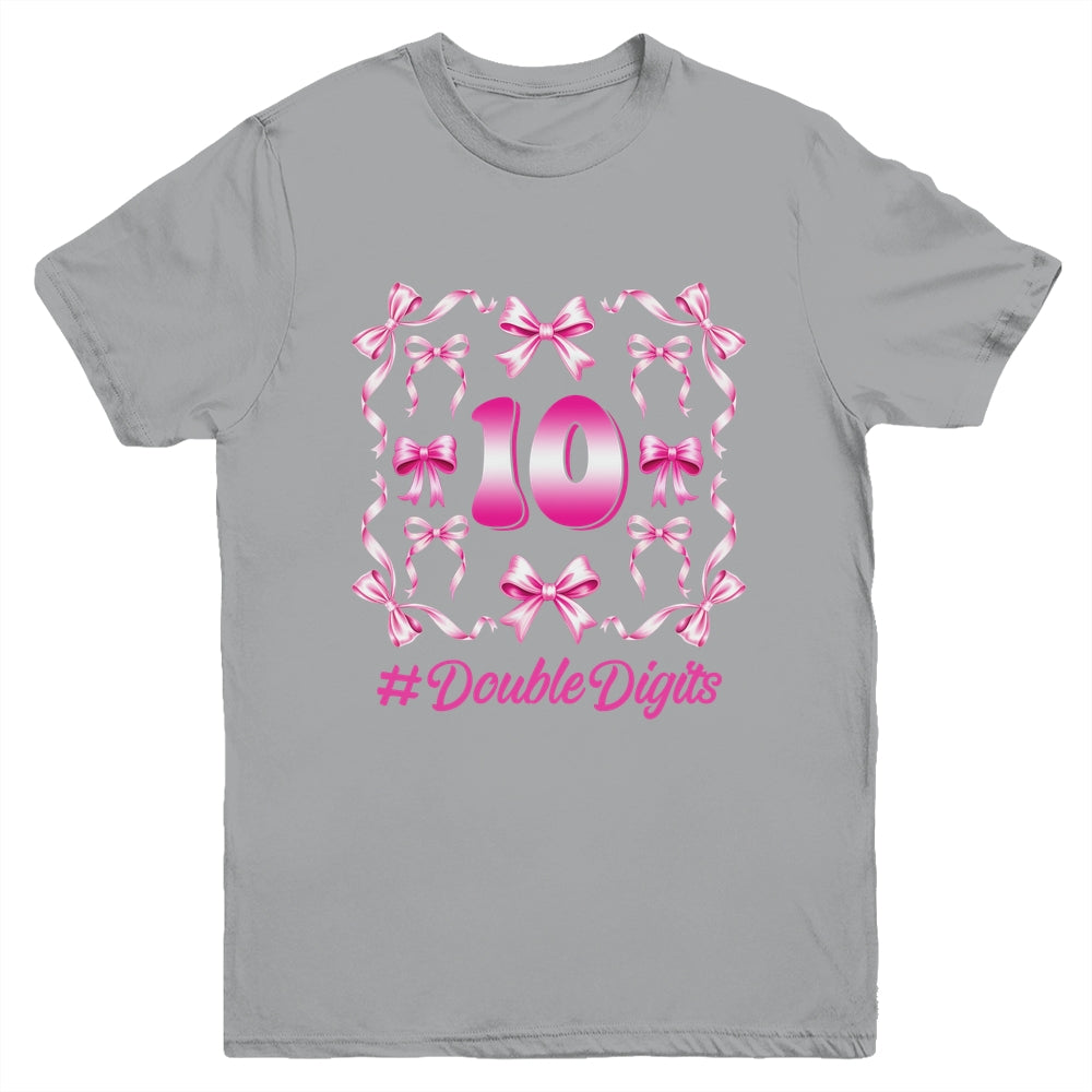 Hello Ten Double Digits Pink Coquette Bow 10th Birthday Girl Youth Shirt | siriusteestore
