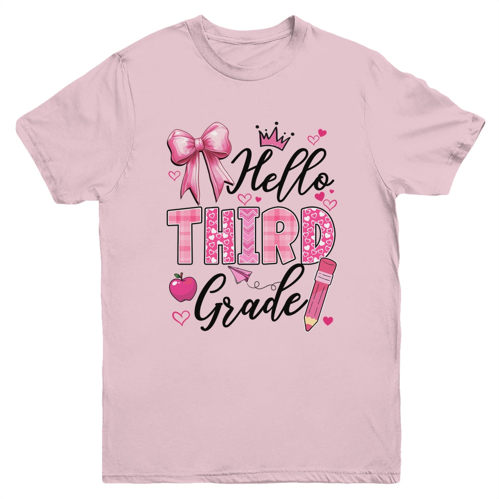 Hello Third Grade First Day Of School Coquette Teacher Girl Youth Shirt | siriusteestore