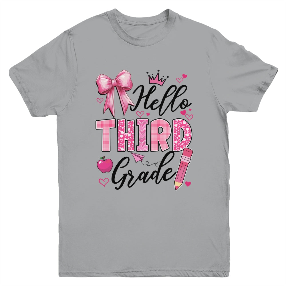 Hello Third Grade First Day Of School Coquette Teacher Girl Youth Shirt | siriusteestore