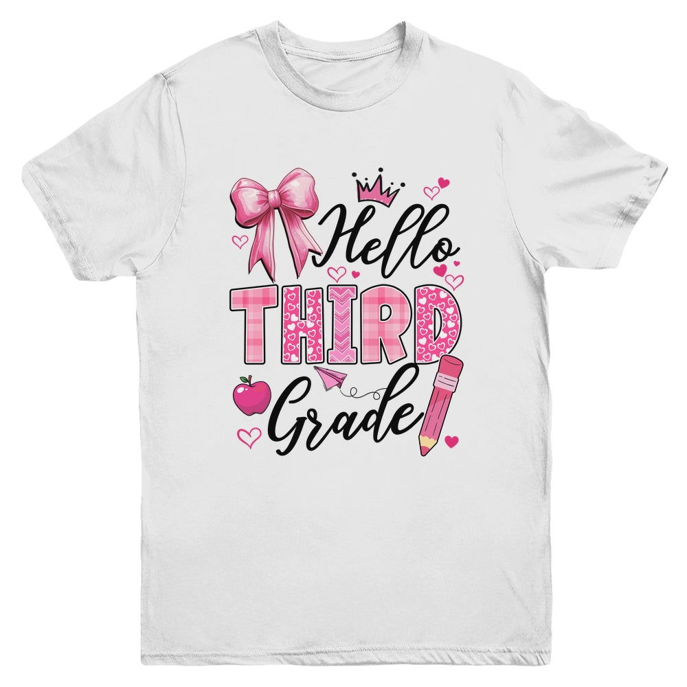 Hello Third Grade First Day Of School Coquette Teacher Girl Youth Shirt | siriusteestore