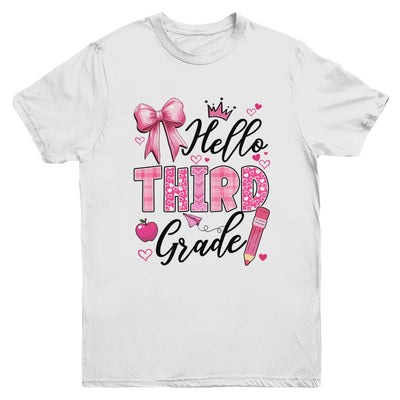 Hello Third Grade First Day Of School Coquette Teacher Girl Youth Shirt | siriusteestore