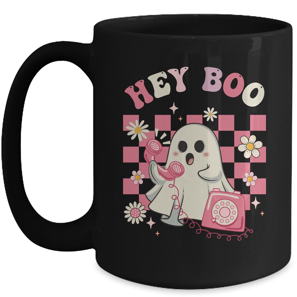 Hey Boo Groovy Cute Ghost Funny Halloween Womens Kids Mug | siriusteestore
