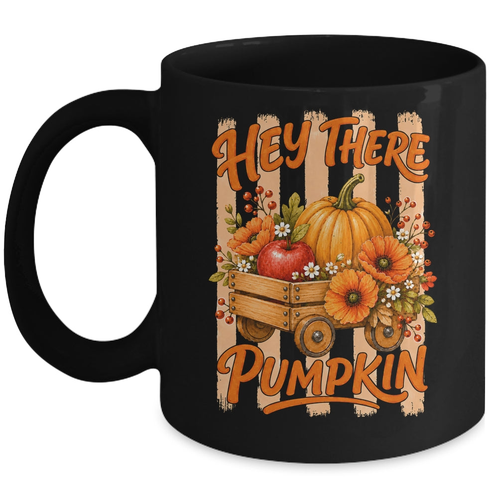 Hey There Pumpkin Striped Fall Autumn Retro Thanksgiving Mug | siriusteestore