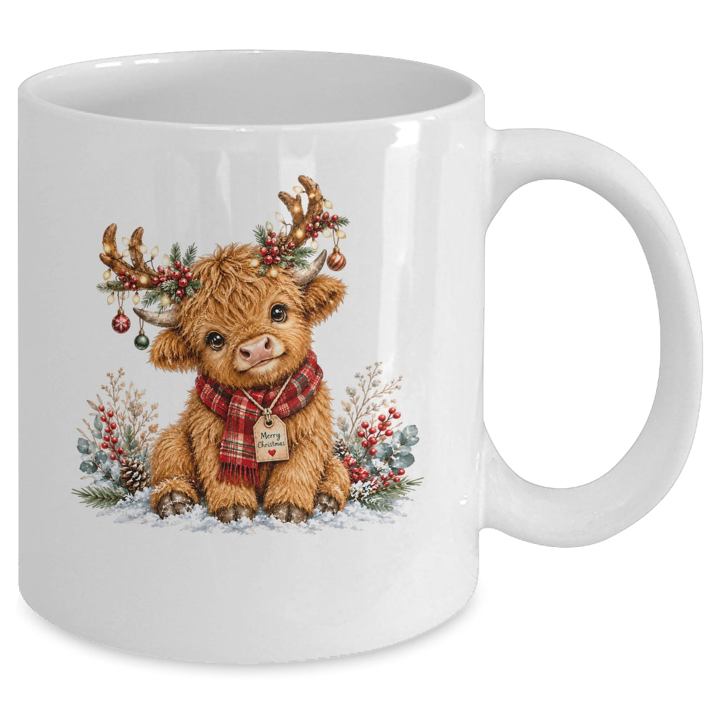 Highland Cow Christmas Watercolor Holiday Cute Women Girl Mug | siriusteestore