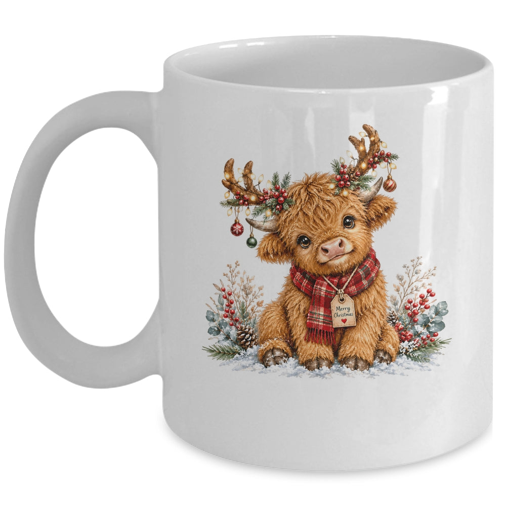 Highland Cow Christmas Watercolor Holiday Cute Women Girl Mug | siriusteestore