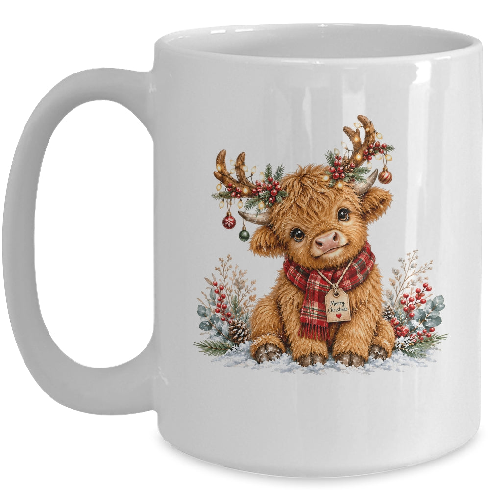 Highland Cow Christmas Watercolor Holiday Cute Women Girl Mug | siriusteestore