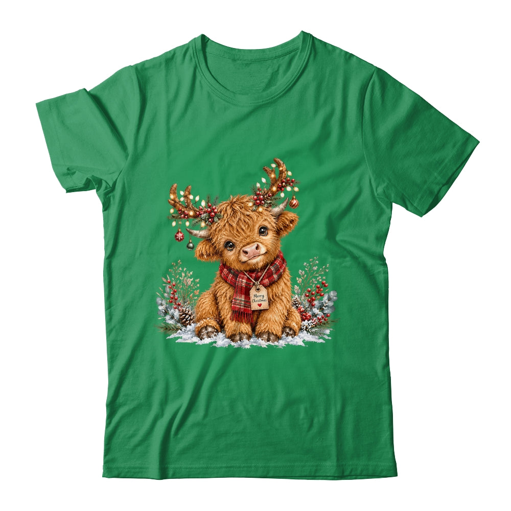 Highland Cow Christmas Watercolor Holiday Cute Women Girl Shirt & Sweatshirt | siriusteestore
