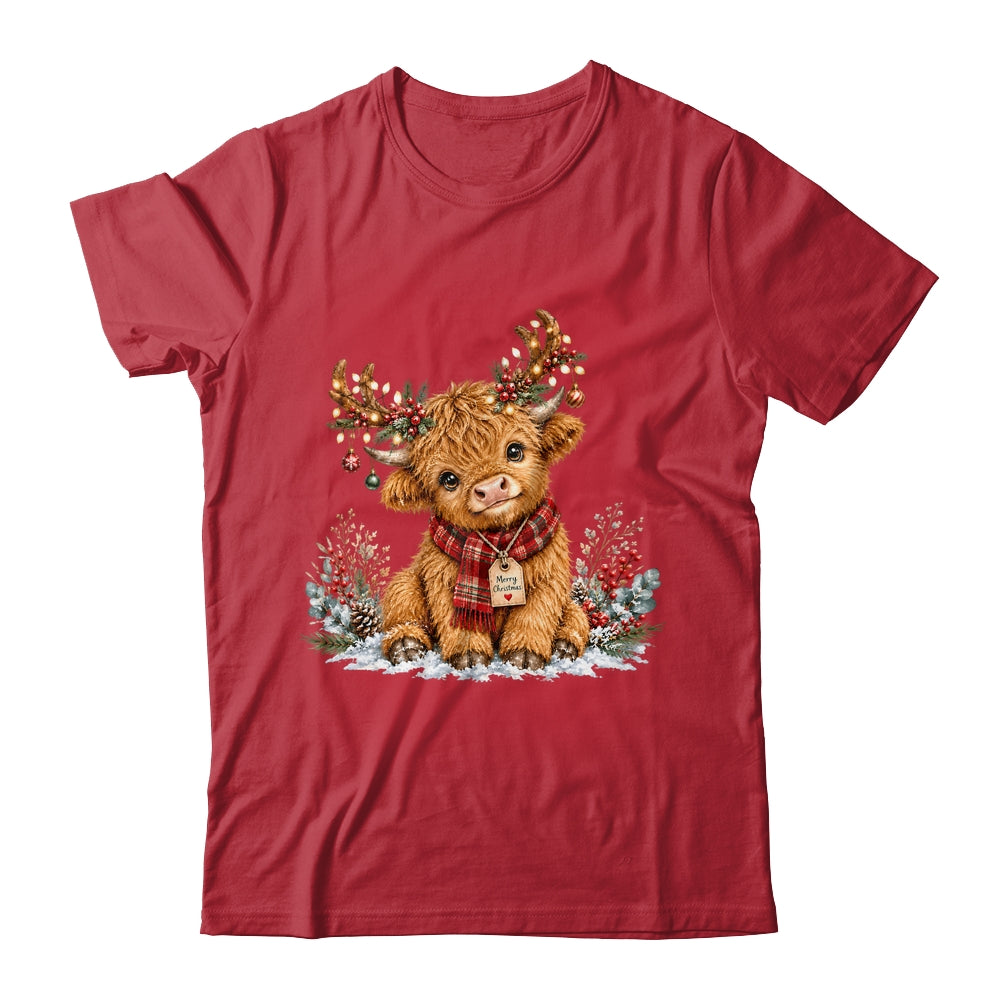 Highland Cow Christmas Watercolor Holiday Cute Women Girl Shirt & Sweatshirt | siriusteestore