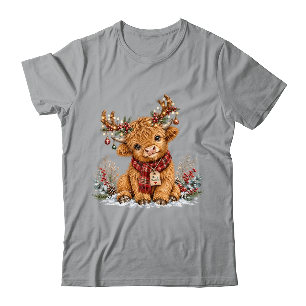 Highland Cow Christmas Watercolor Holiday Cute Women Girl Shirt & Sweatshirt | siriusteestore