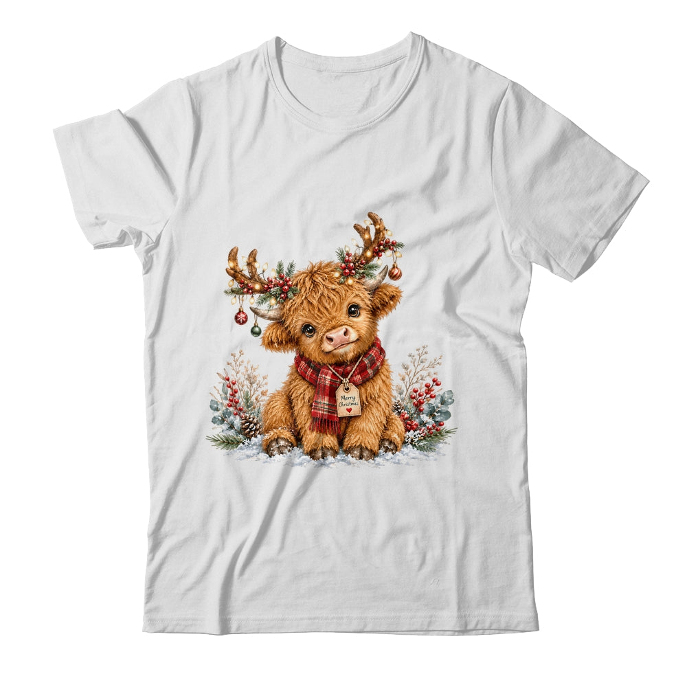 Highland Cow Christmas Watercolor Holiday Cute Women Girl Shirt & Sweatshirt | siriusteestore